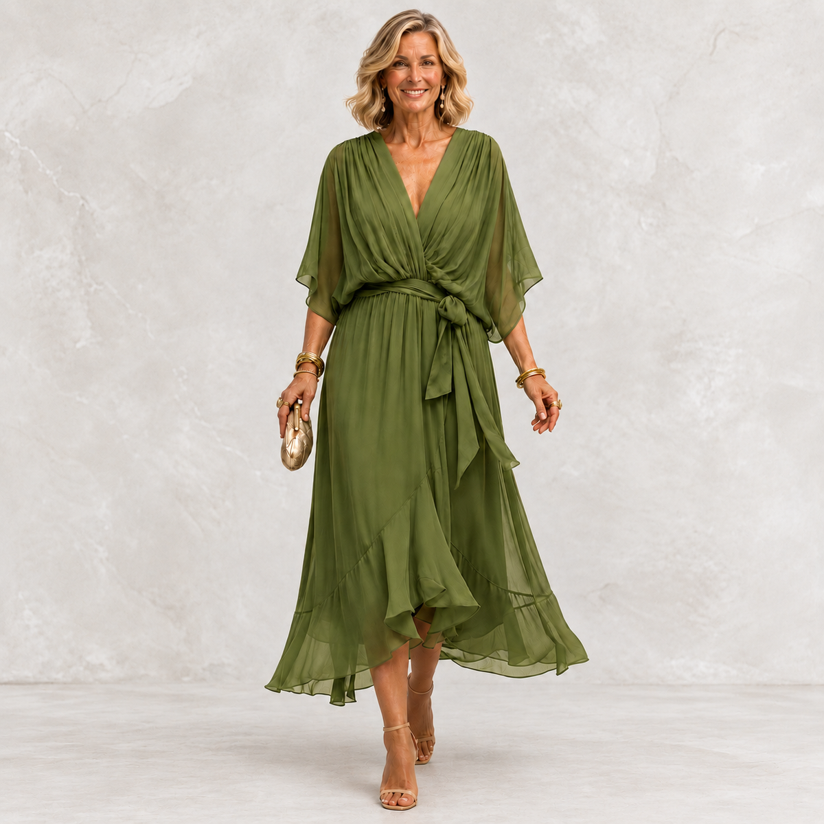 Monica V-Neck Dress green main view on light studio background