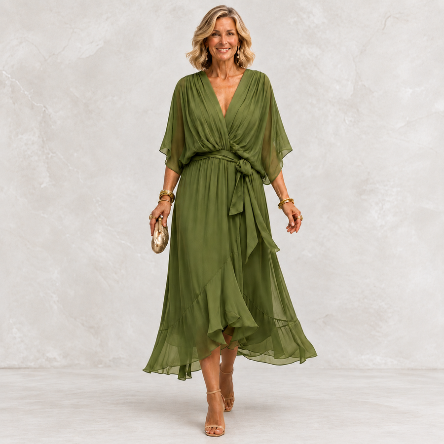 Monica V-Neck Dress green main view on light studio background