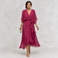 Monica V-Neck Dress purple front view on light studio background