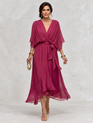 Monica V-Neck Dress purple front view on light studio background